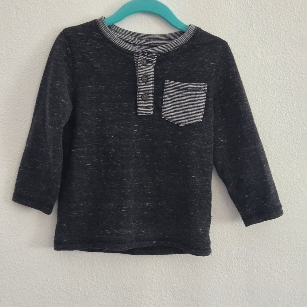 Cat & Jack Boys Charcoal Gray Space Dye Long Sleeve Henley Shirt 2T